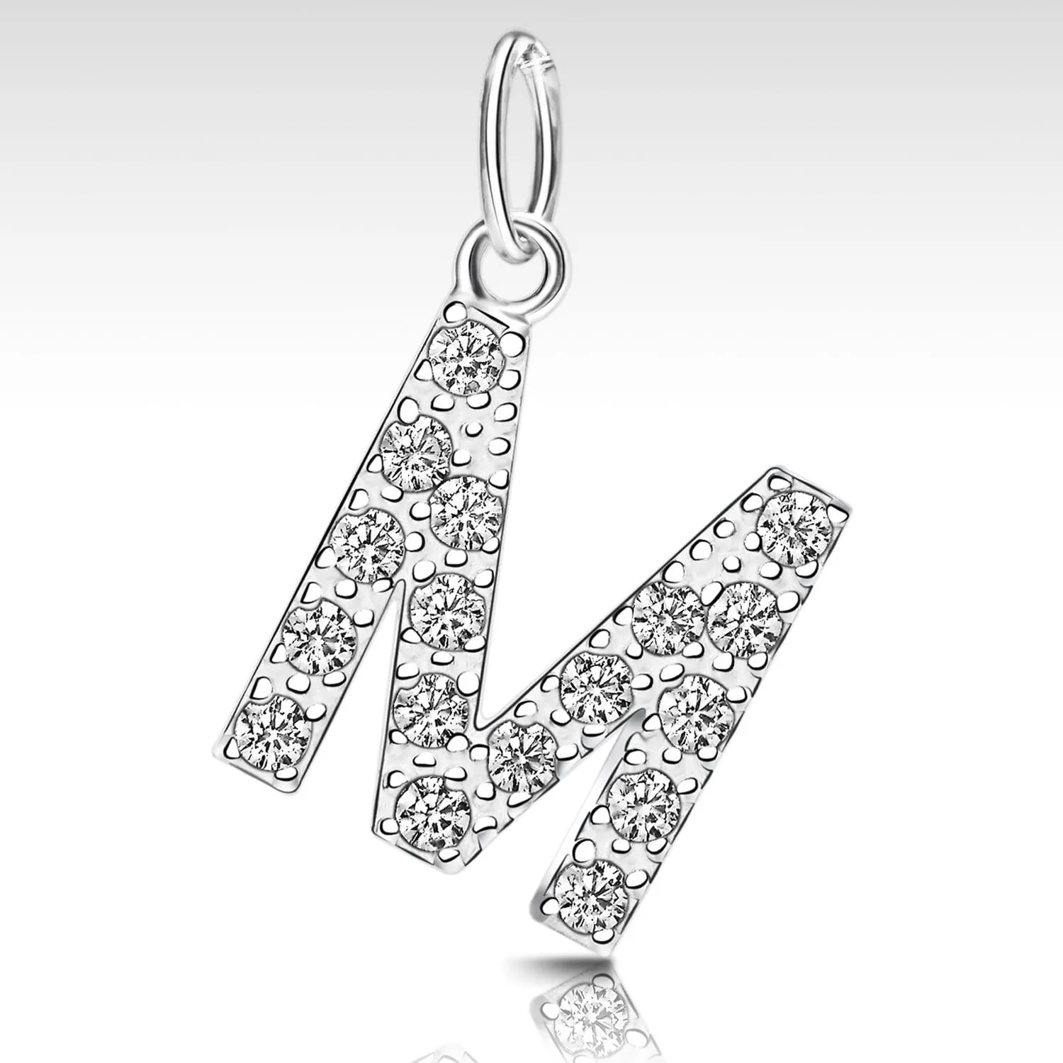 CZ Initial Sterling Silver Pendants, 26 Alphabets