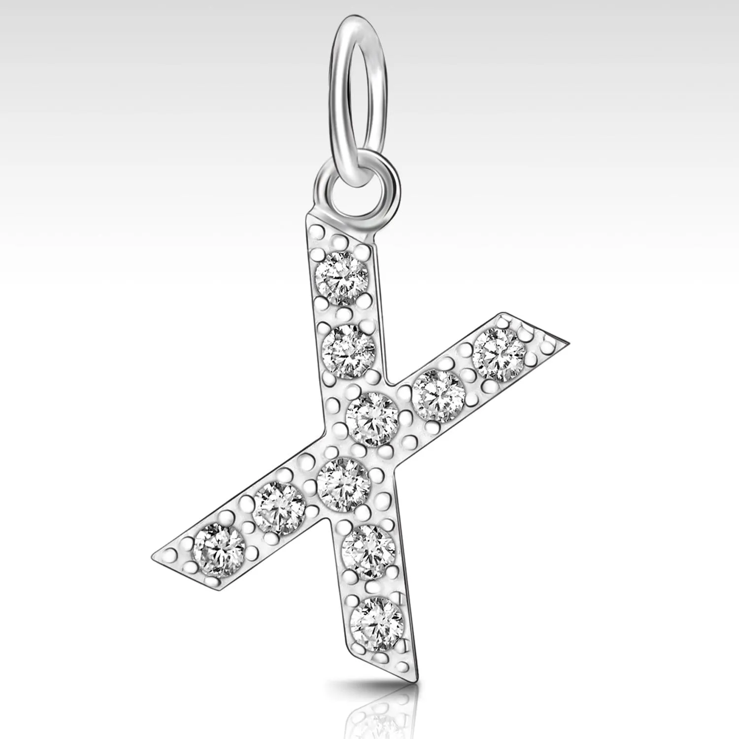 CZ Initial Sterling Silver Pendants, 26 Alphabets