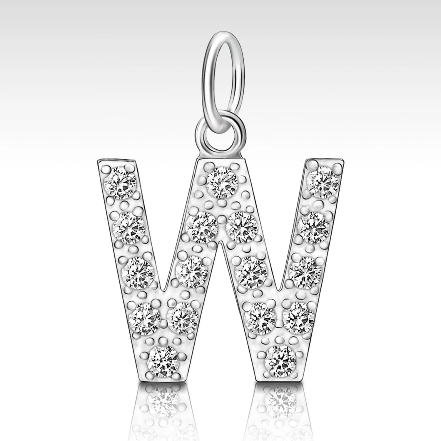 CZ Initial Sterling Silver Pendants, 26 Alphabets