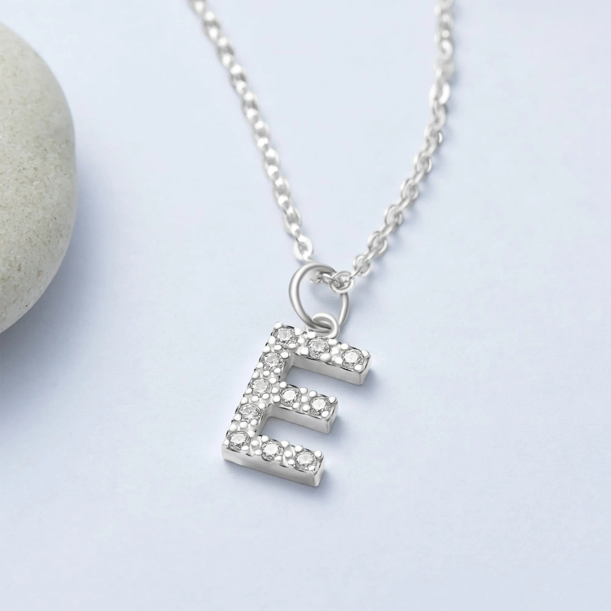 CZ Initial Sterling Silver Pendants, 26 Alphabets