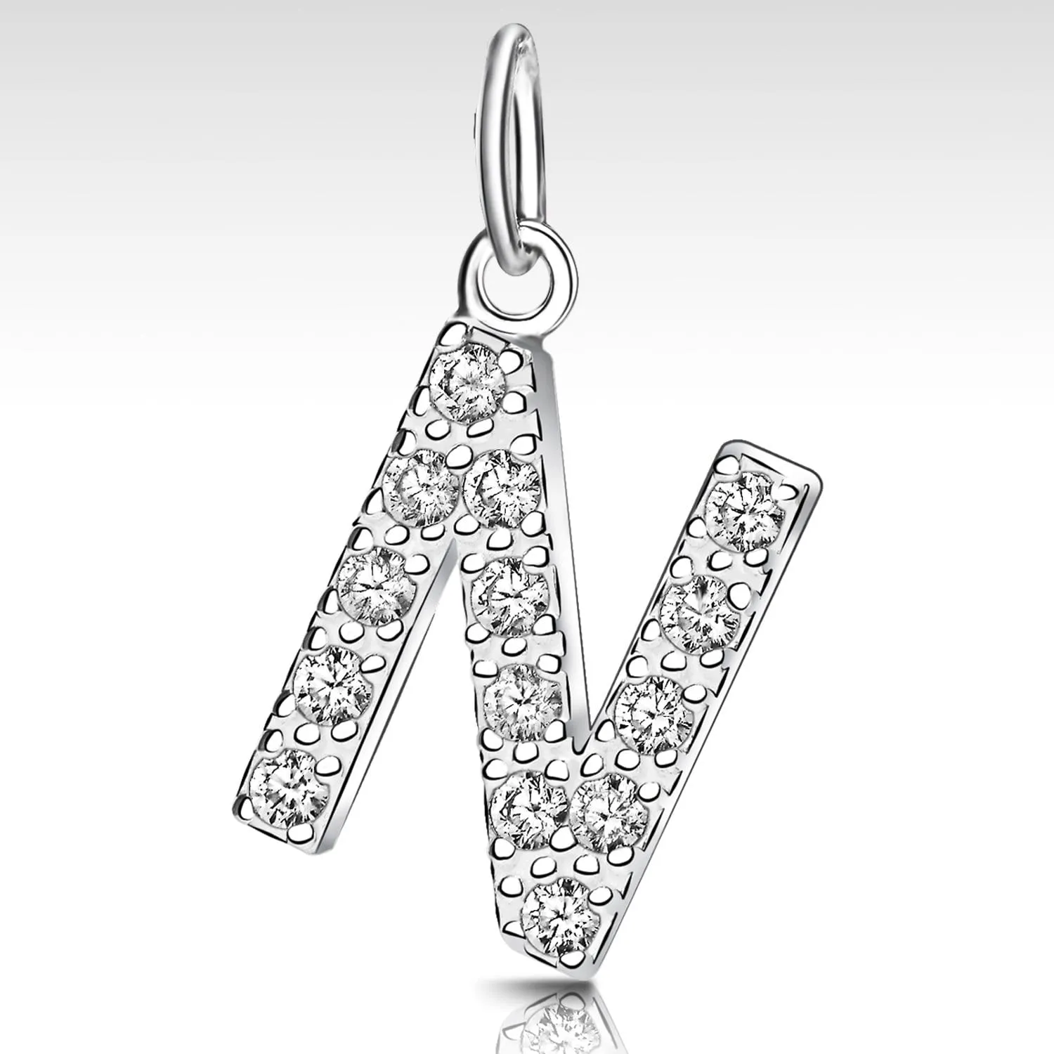 CZ Initial Sterling Silver Pendants, 26 Alphabets