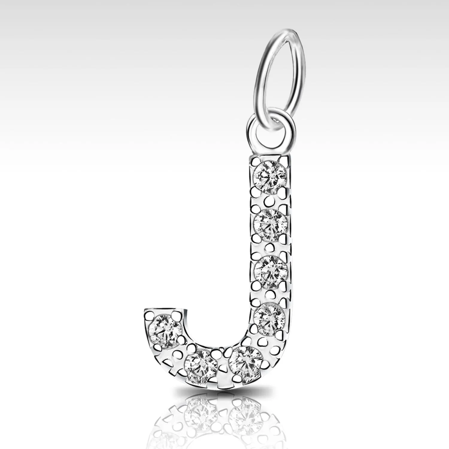 CZ Initial Sterling Silver Pendants, 26 Alphabets