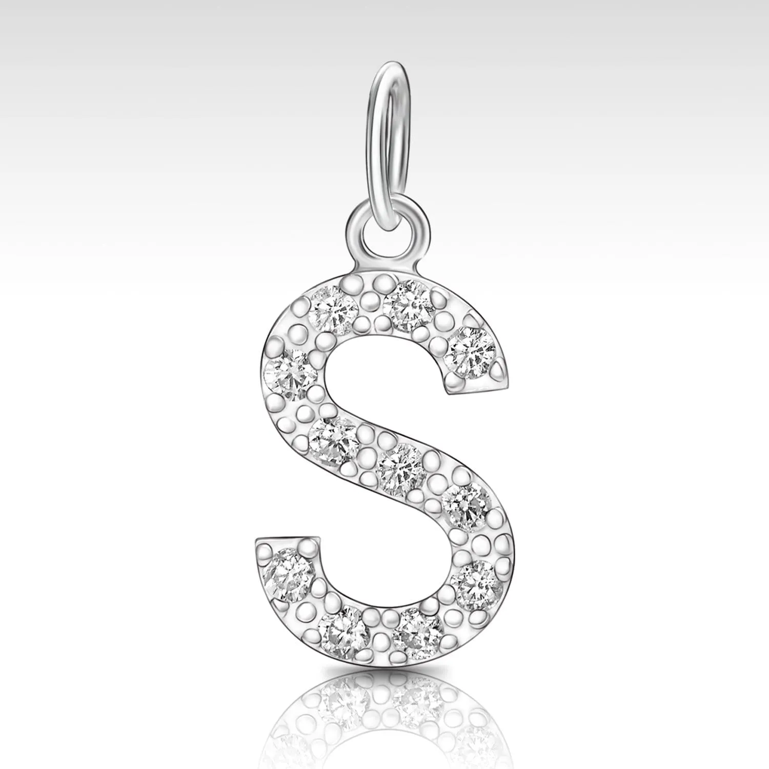 CZ Initial Sterling Silver Pendants, 26 Alphabets