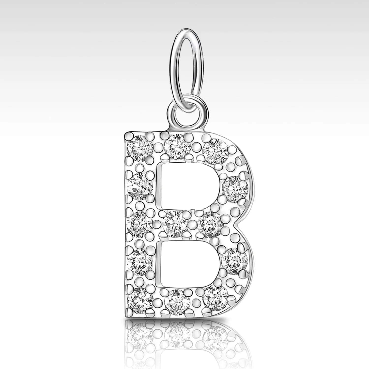 CZ Initial Sterling Silver Pendants, 26 Alphabets