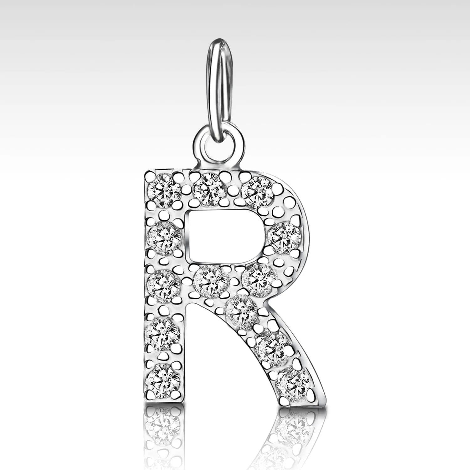 CZ Initial Sterling Silver Pendants, 26 Alphabets