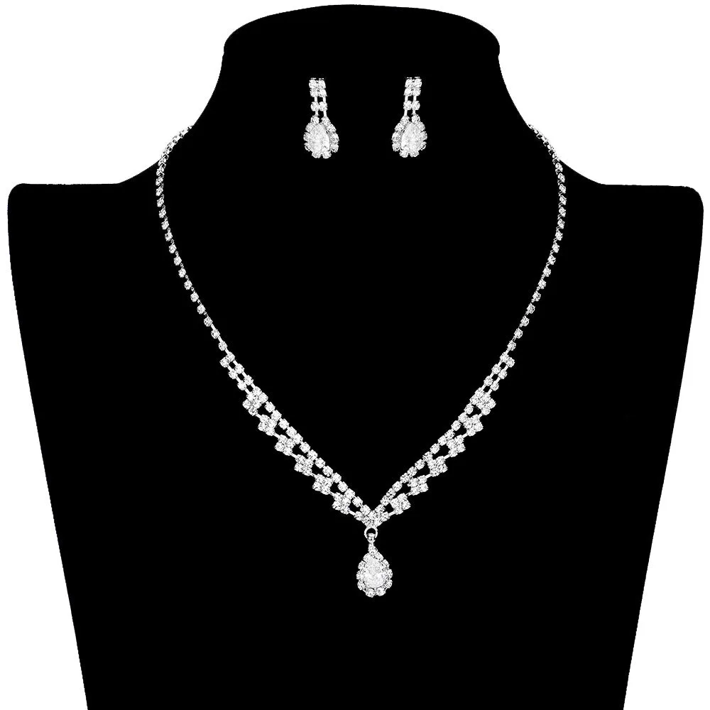 CZ Teardrop Stone Accented Jewelry Set