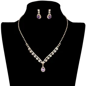 CZ Teardrop Stone Accented Jewelry Set