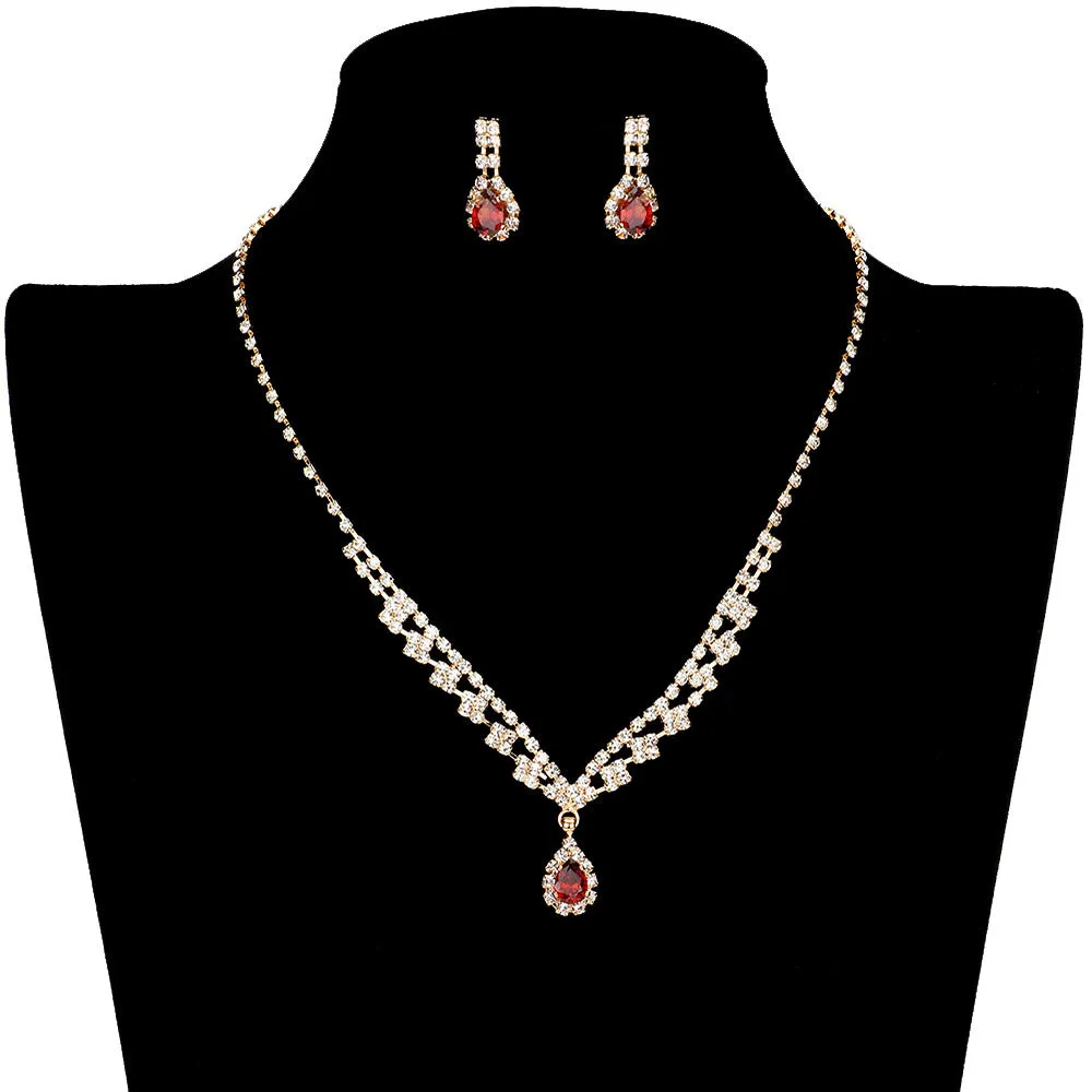 CZ Teardrop Stone Accented Jewelry Set