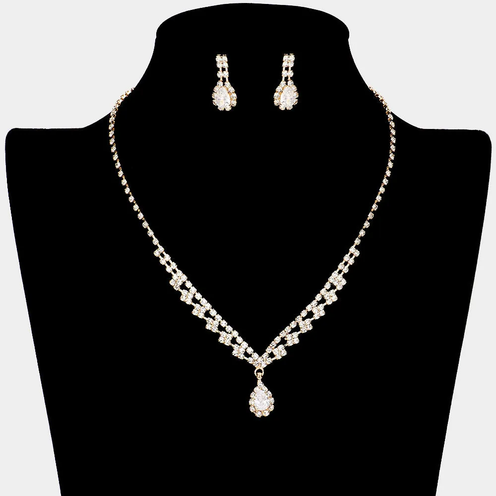 CZ Teardrop Stone Accented Jewelry Set