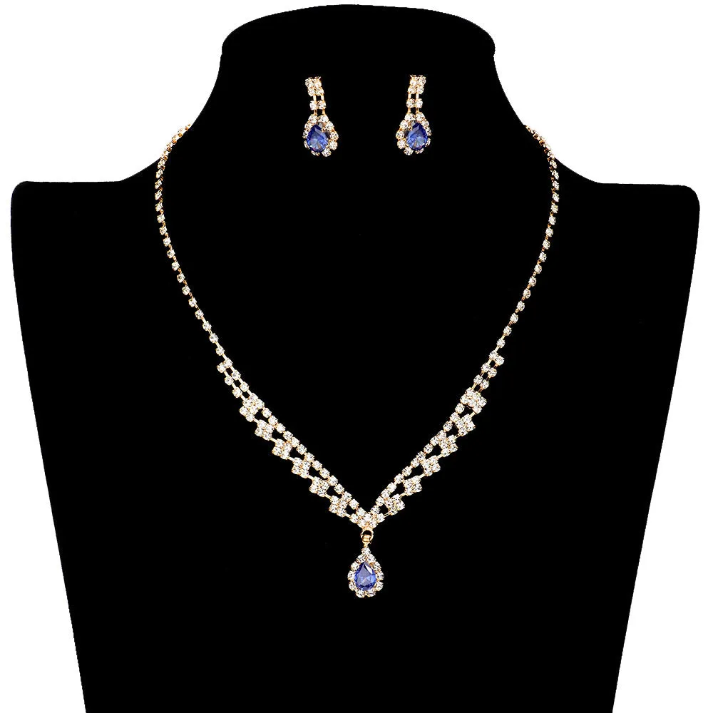 CZ Teardrop Stone Accented Jewelry Set