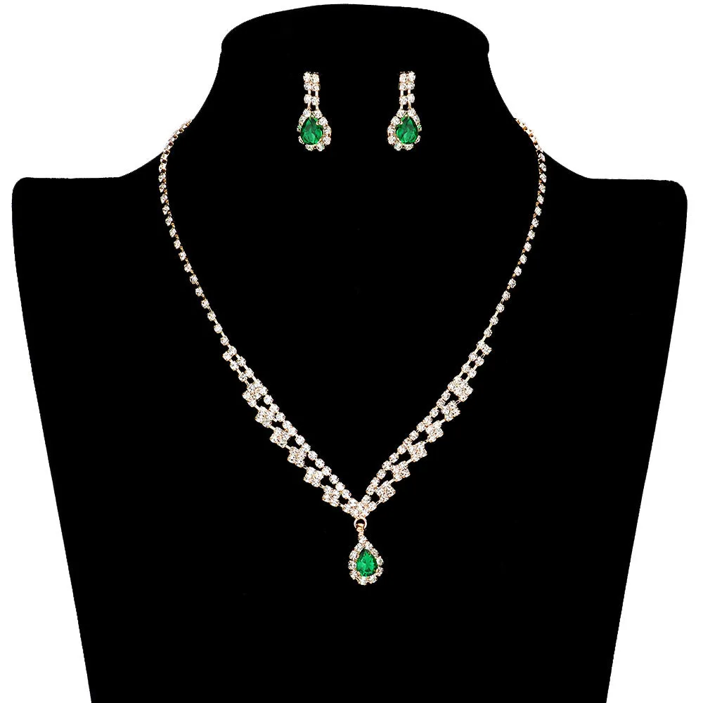 CZ Teardrop Stone Accented Jewelry Set