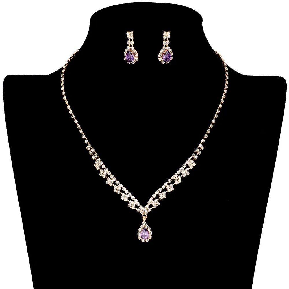 CZ Teardrop Stone Accented Jewelry Set