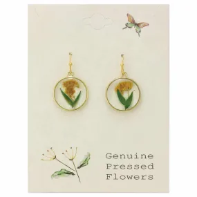 Earrings - Cottage Yellow Green Dried Flower Round Earrings