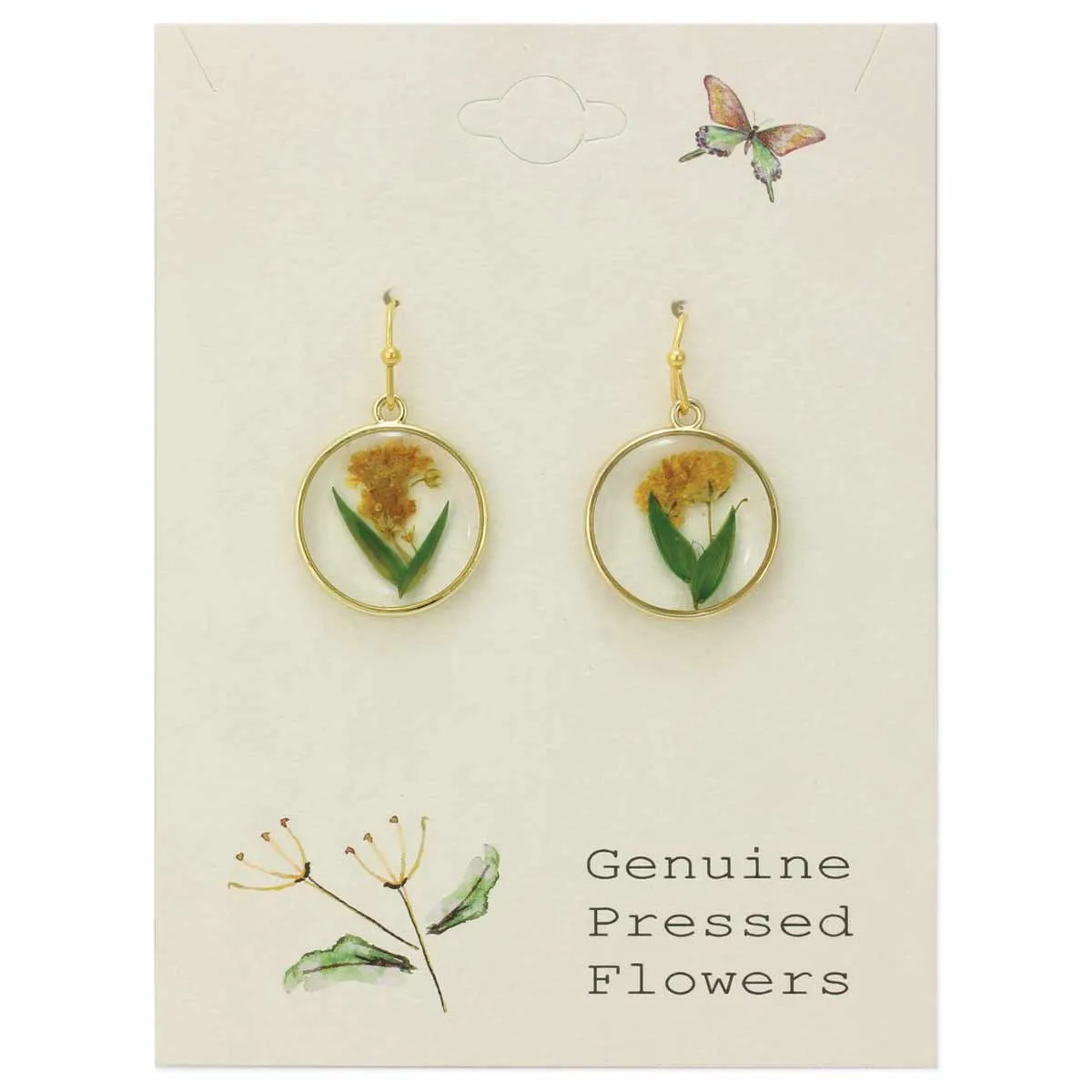 Earrings - Cottage Yellow Green Dried Flower Round Earrings