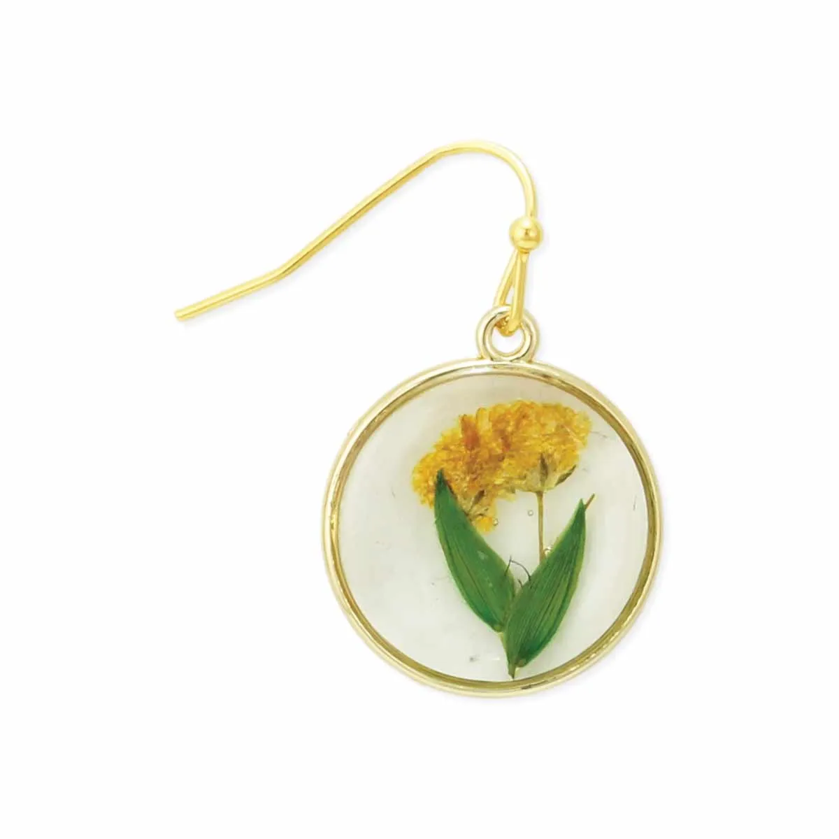 Earrings - Cottage Yellow Green Dried Flower Round Earrings