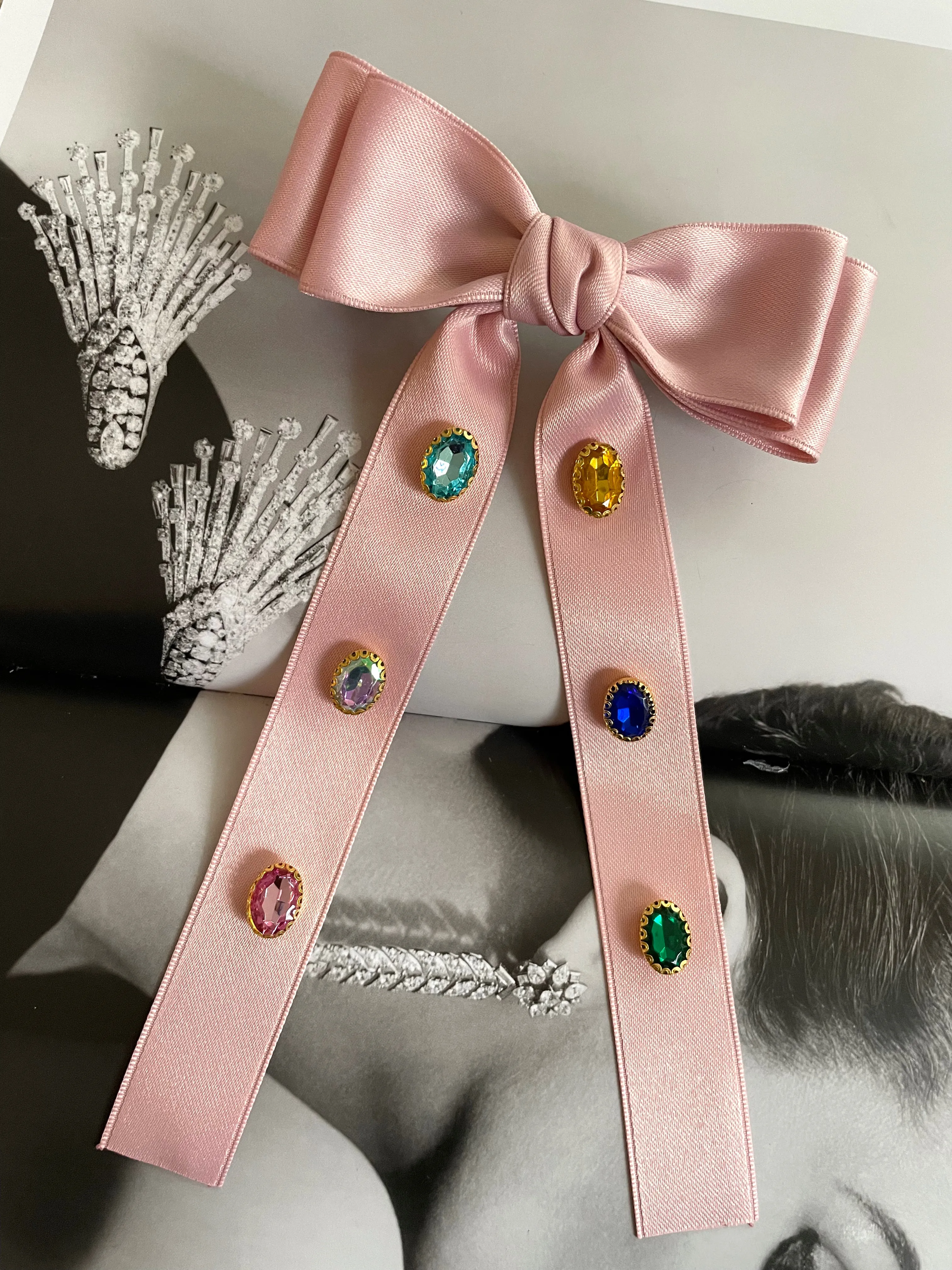 Embellished pink hair bow tie