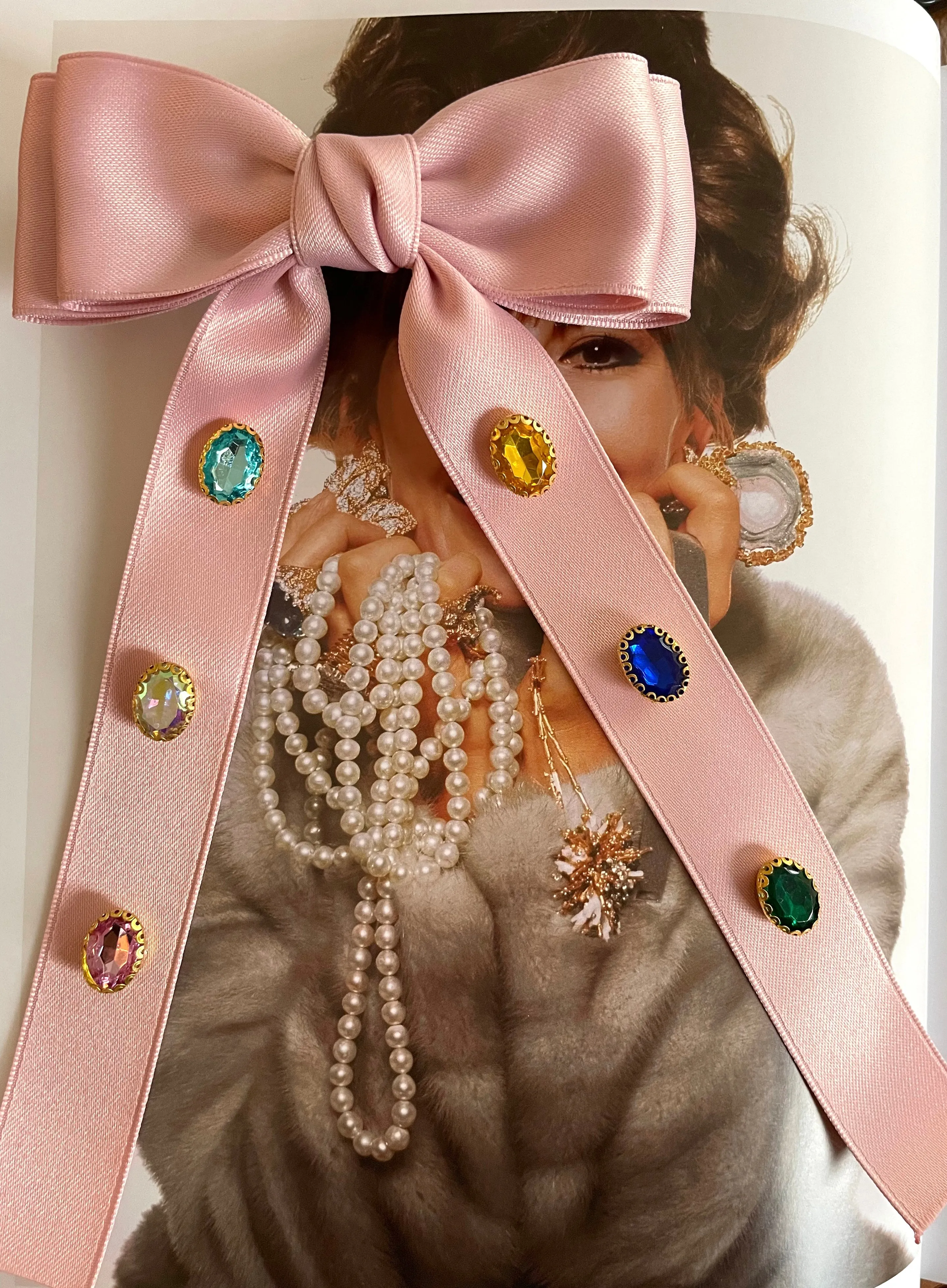 Embellished pink hair bow tie