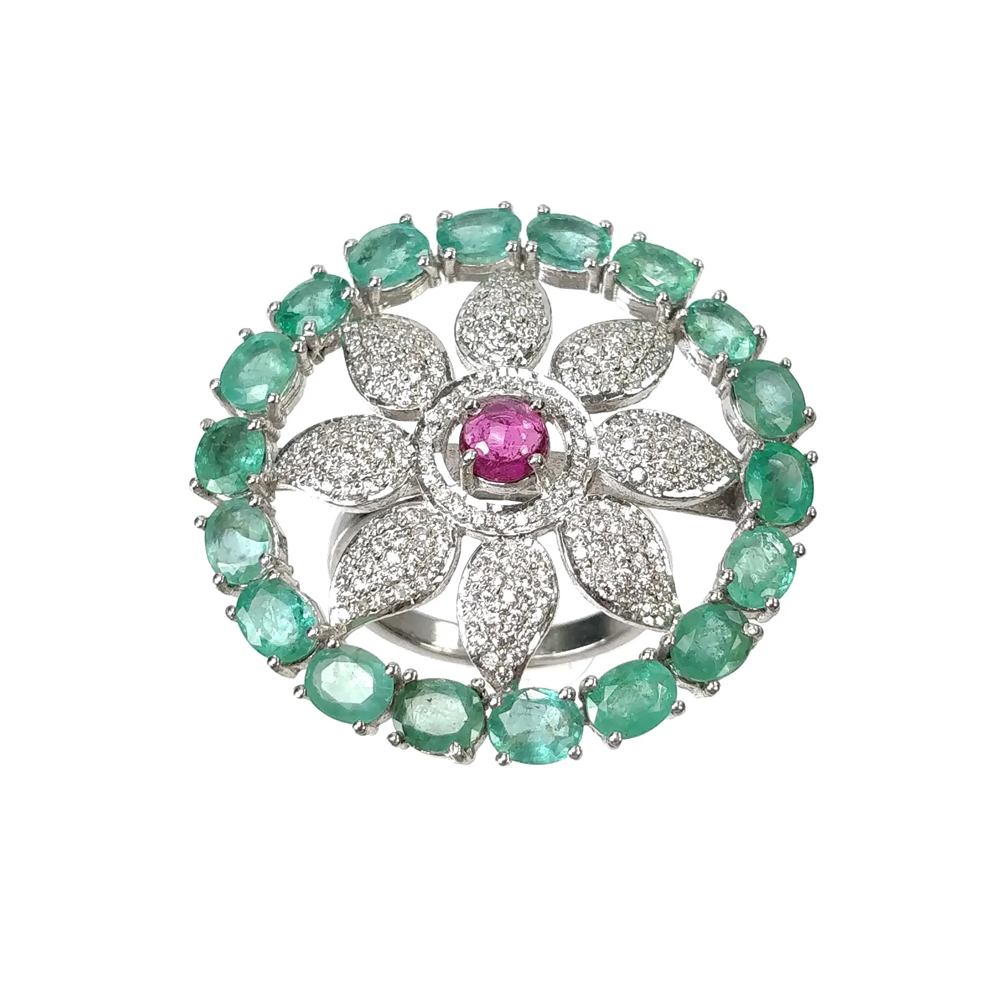 EMERALD & Pink TOURMALINE Gemstone With CZ Jewelry : 925 Sterling Silver Natural Untreated Round Oval Earring Ring Jewelry Set