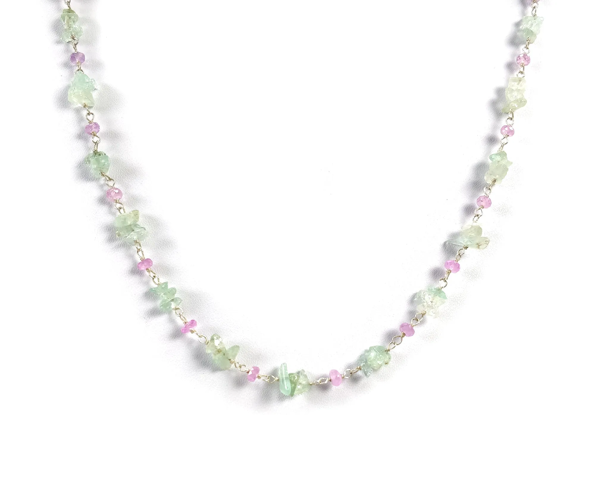 EMERALD And PINK Sapphire Gemstones Beads Chain NECKLACE: 925 Sterling Silver Natural Emerald Sapphire Gemstone Uncut 18" Statement Necklace