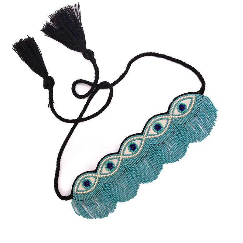 Evil Eye Teal Hand Embroidered Choker