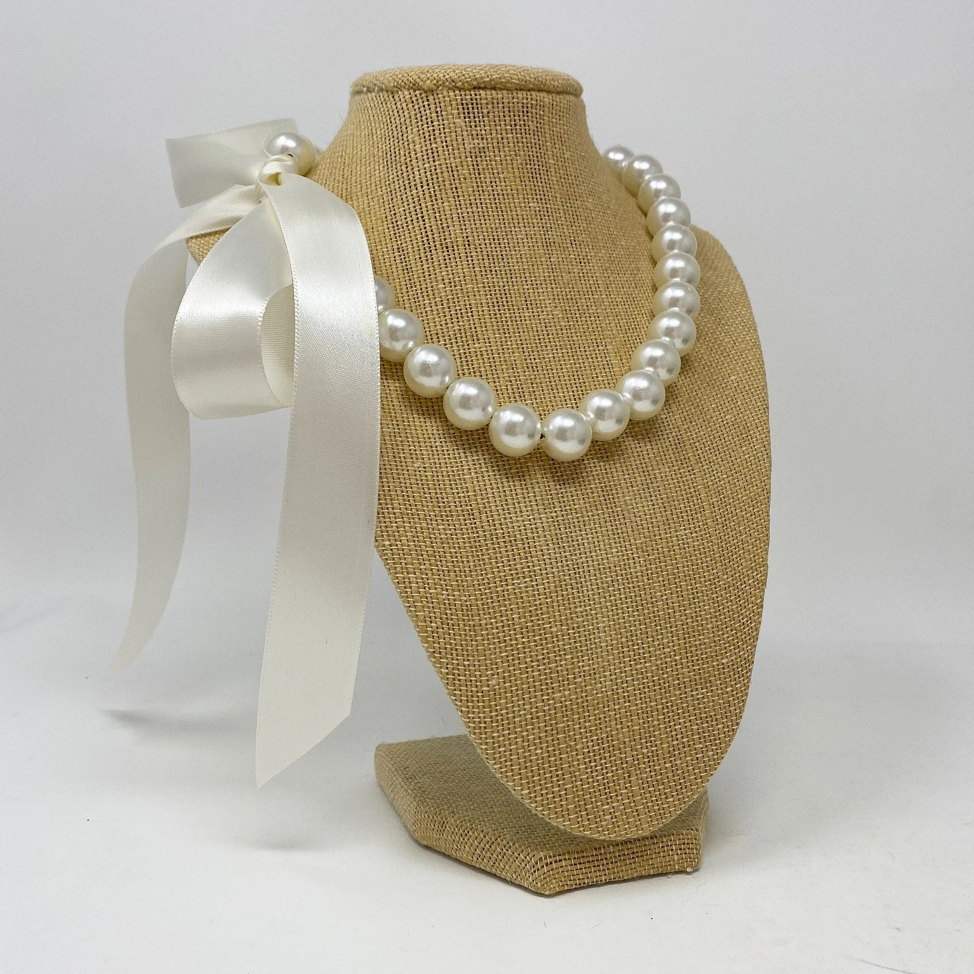 FATIMA ivory pearl ribbon tie necklace (more colours available)