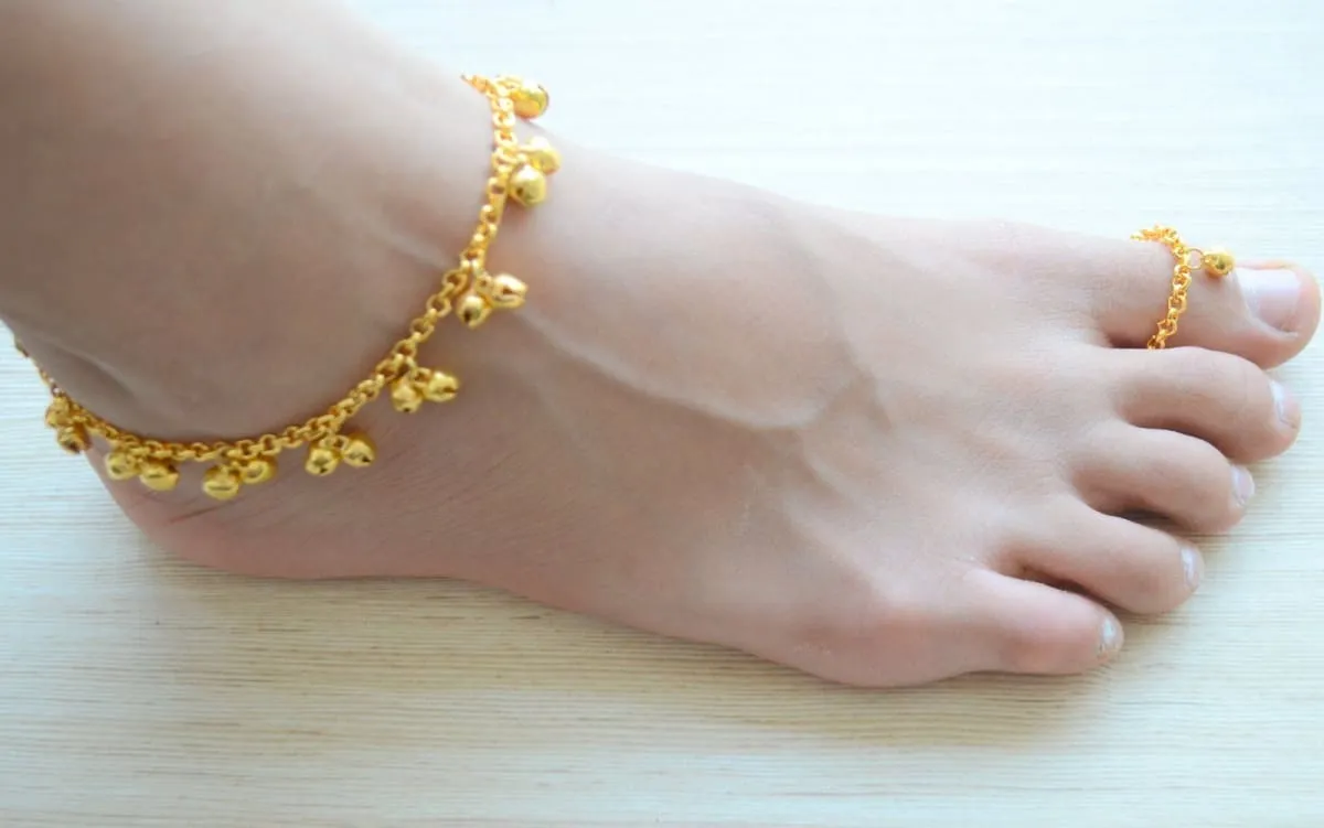 Gold Bell Anklet, Indian Ghungroo Payal, Must Have Accessory, Gift for her, Adjustable anklet