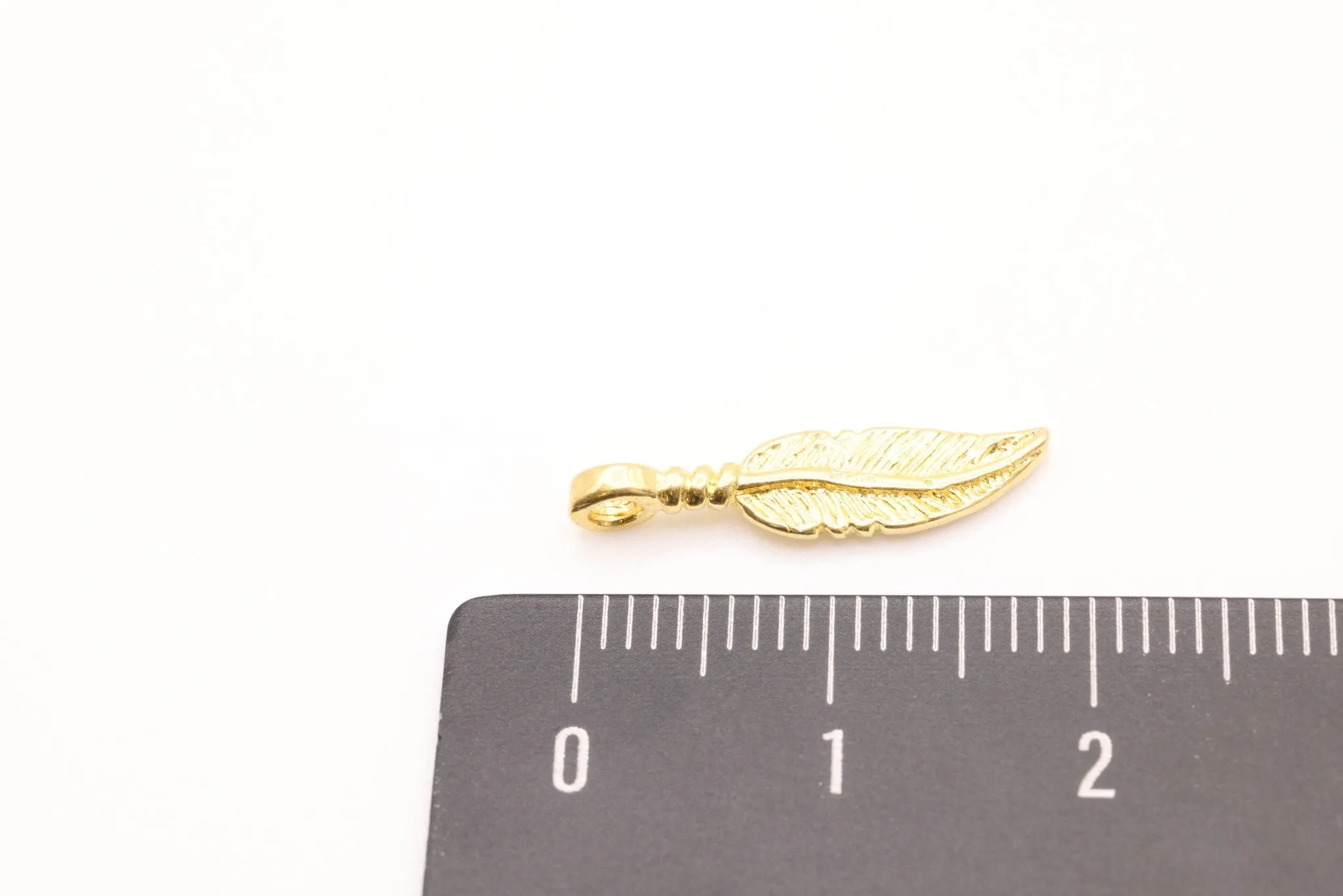 Gold Feather Charm, Solid 14K Gold, Jewelry Making Charm