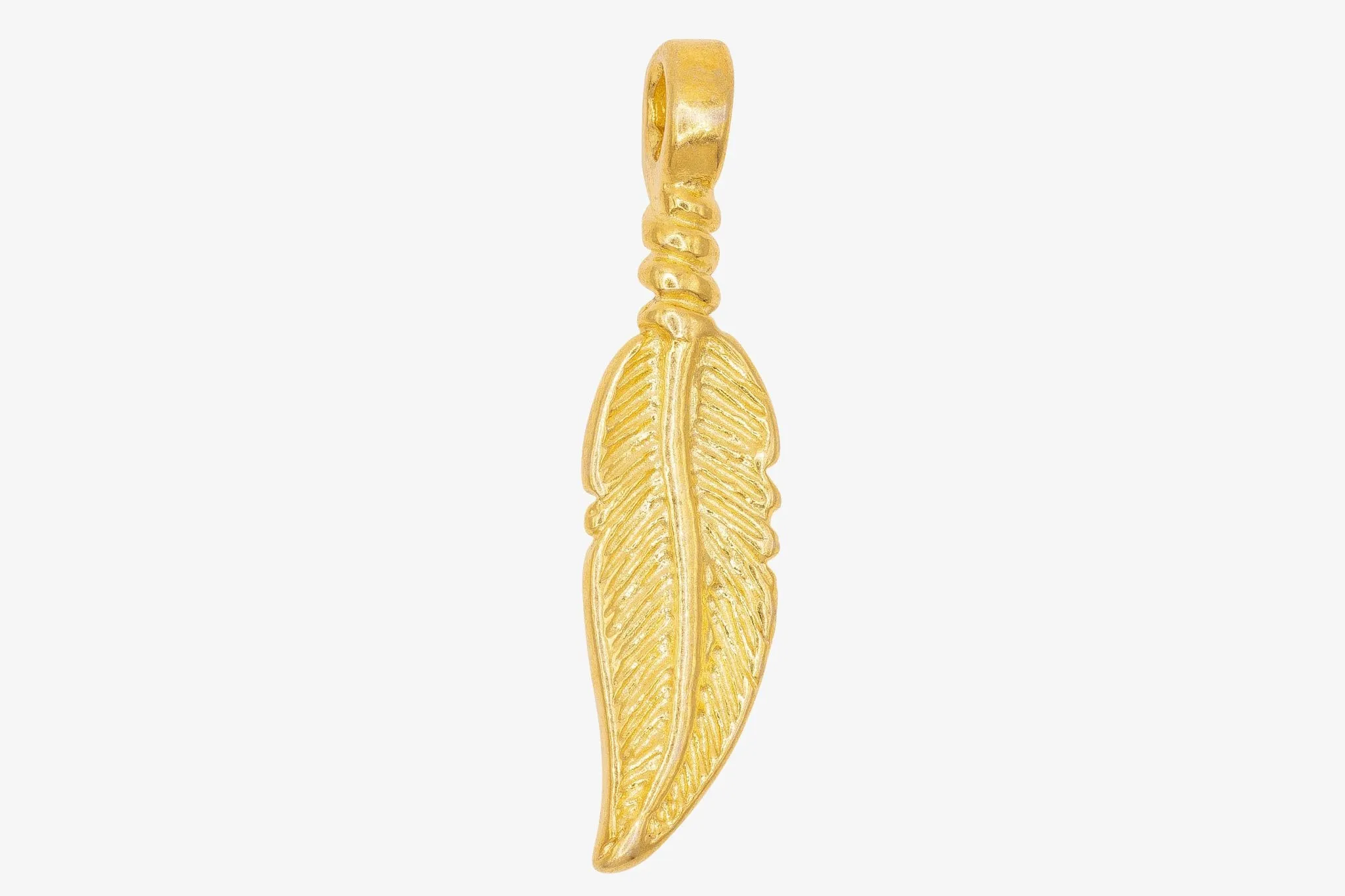 Gold Feather Charm, Solid 14K Gold, Jewelry Making Charm