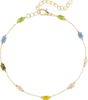 Gold Multicolor Stations Bead Anklet