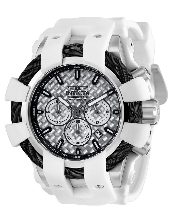 Invicta Mens Bolt Watch - Stainless - White Rubber Strap & Protector - 200m