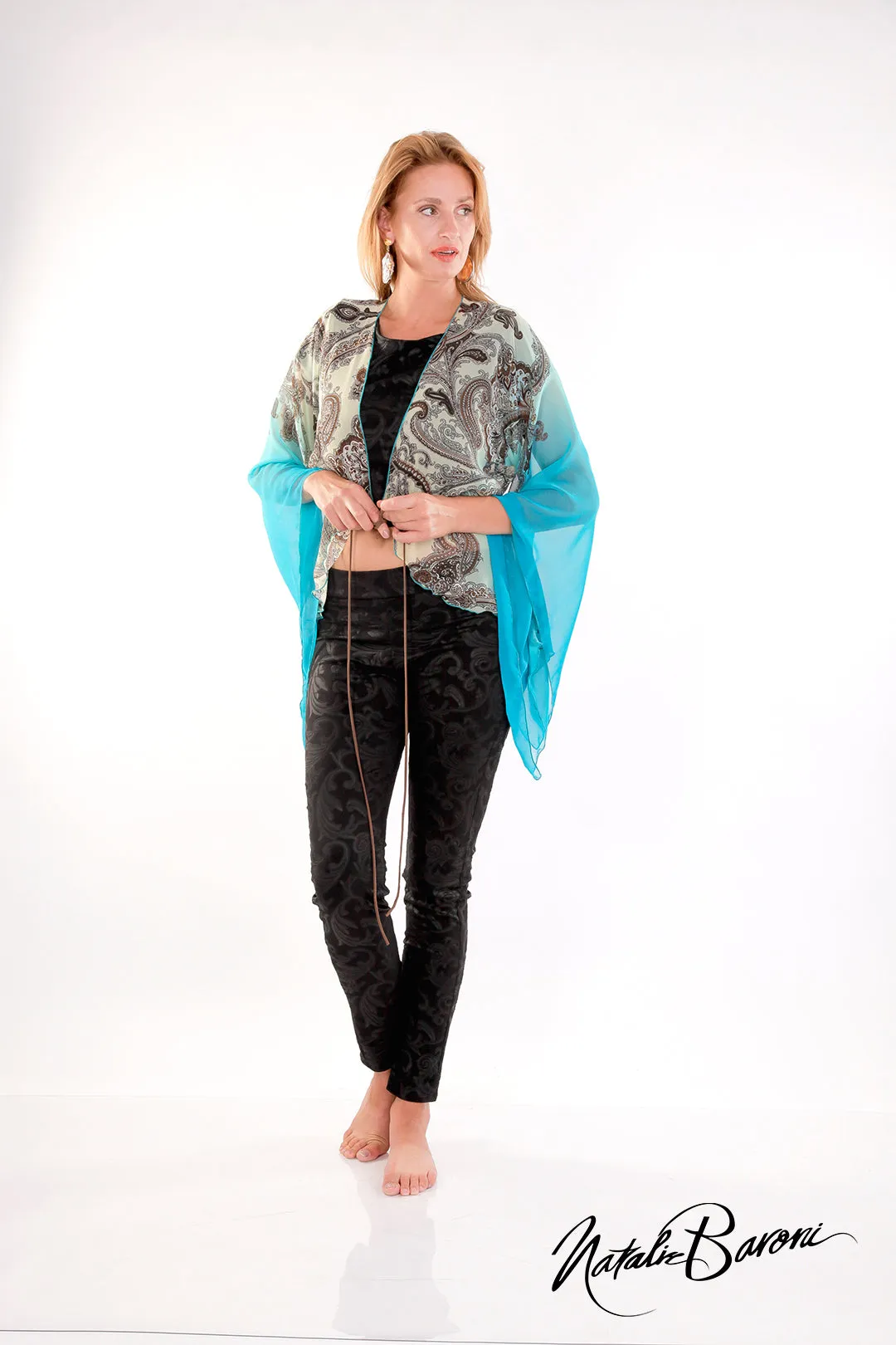 Kimono Sleeve Short Duster w/ Tie - Venezia