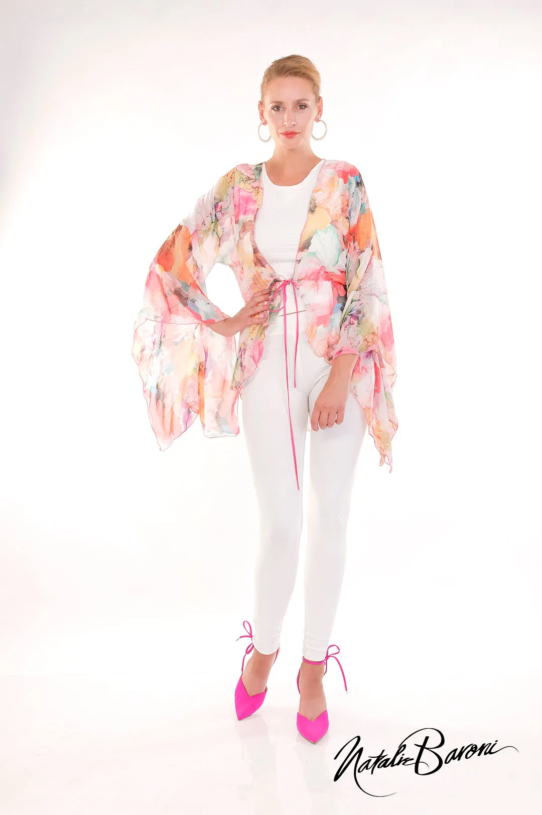 Kimono Sleeve Short Duster w/ Tie - Venezia