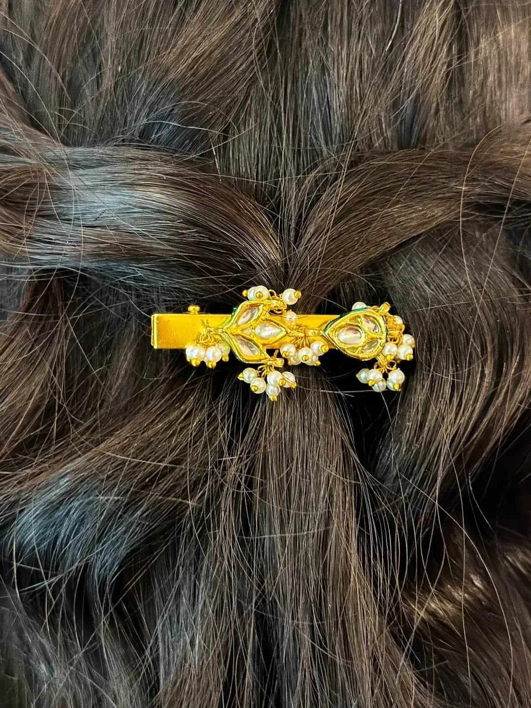 Kundan Floral Bead Drop Hairpin