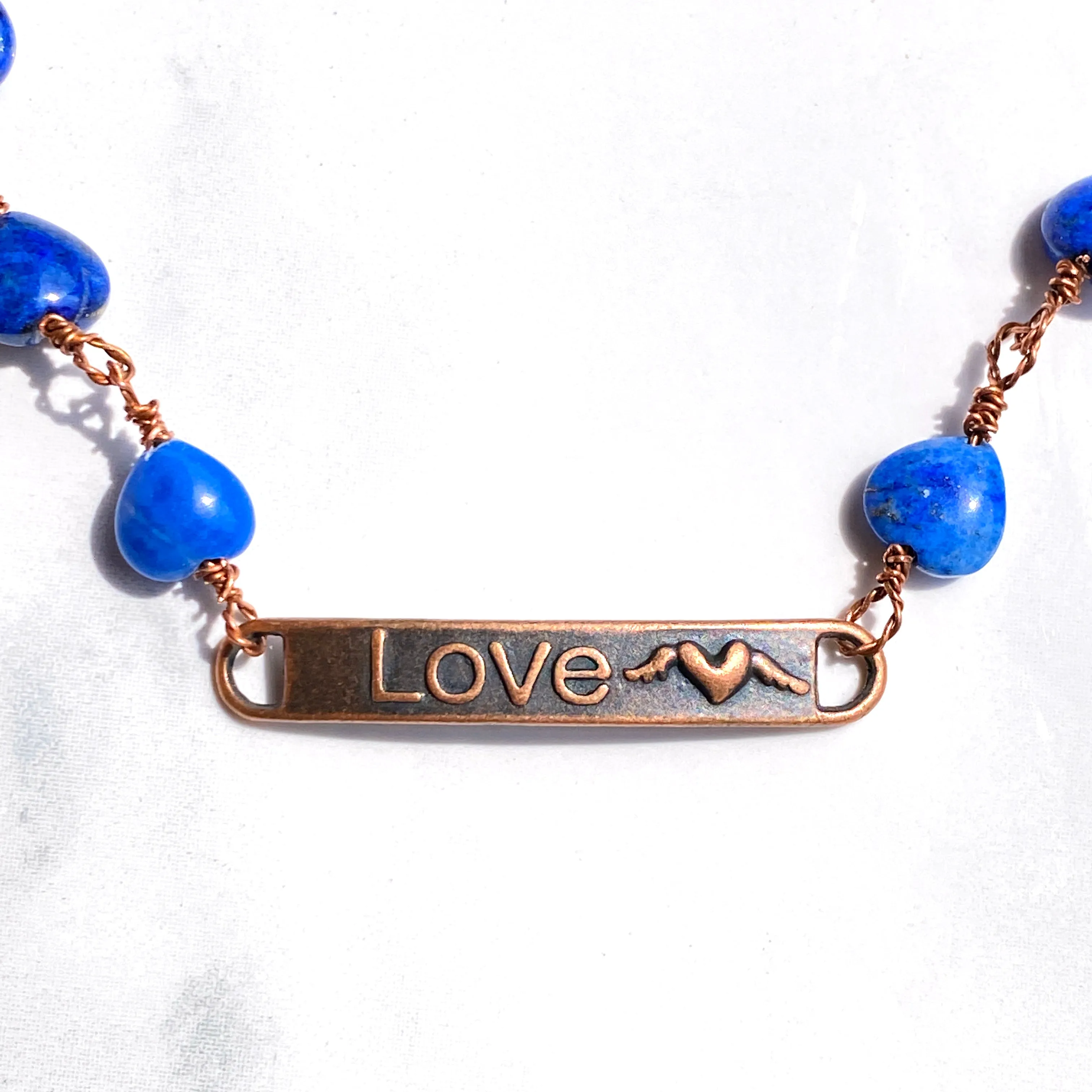 Lapis Lazuli gemstone Hearts on copper chain Anklet