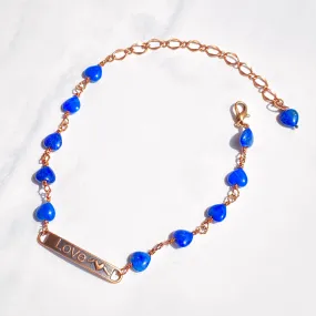 Lapis Lazuli gemstone Hearts on copper chain Anklet