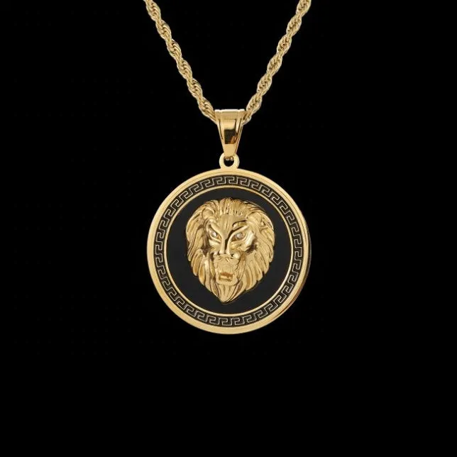 Lion Black Enamel Pendant