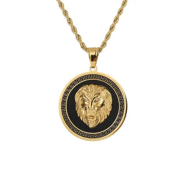 Lion Black Enamel Pendant