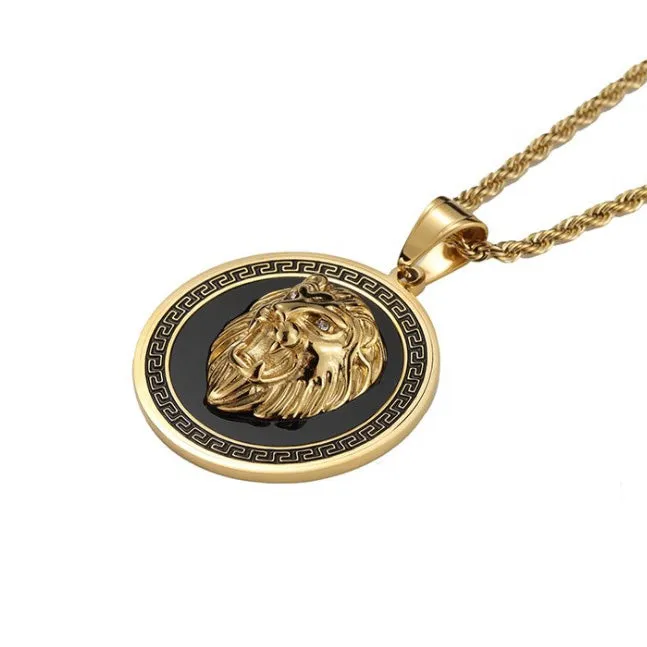 Lion Black Enamel Pendant