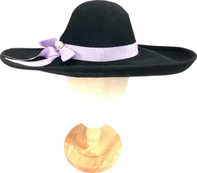 lock & co hatters Black Portobello Fedora Velour Hat With Purple Bow One Size