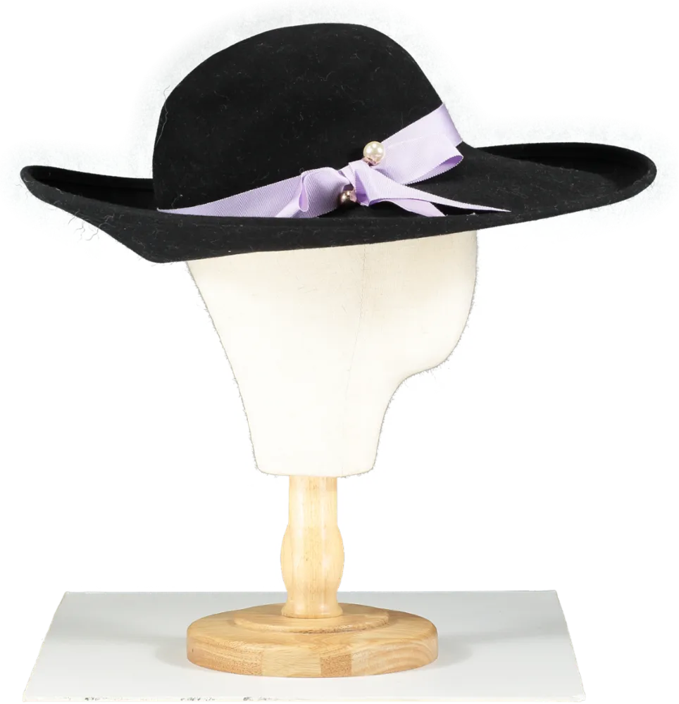 lock & co hatters Black Portobello Fedora Velour Hat With Purple Bow One Size