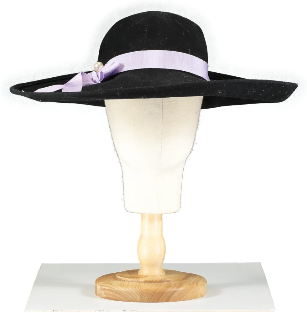 lock & co hatters Black Portobello Fedora Velour Hat With Purple Bow One Size