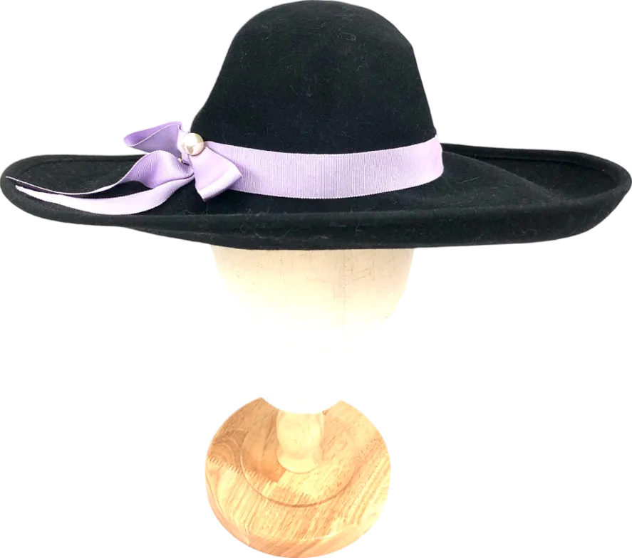 lock & co hatters Black Portobello Fedora Velour Hat With Purple Bow One Size