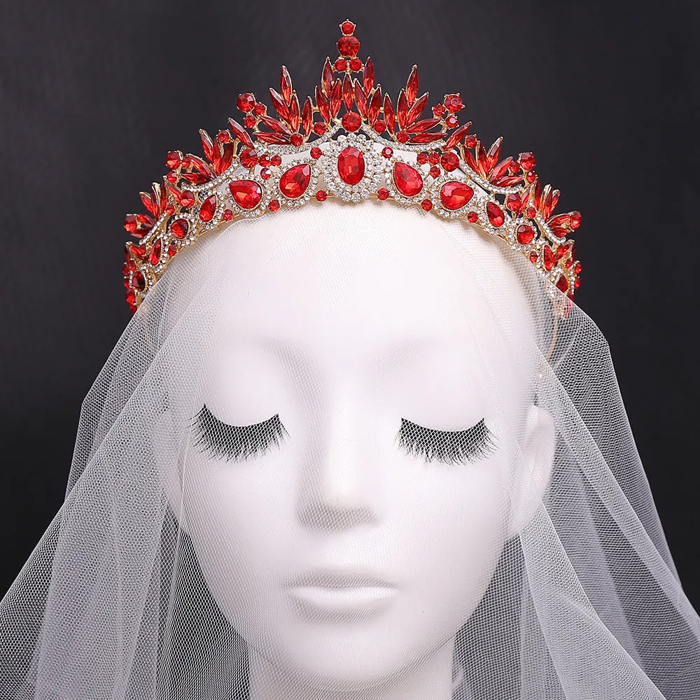 Luxury Elegant Green Blue Red Leaves Crystal Tiara Women Wedding Party Dress Elegant Queen Bridal Bride Rhinestone Crown