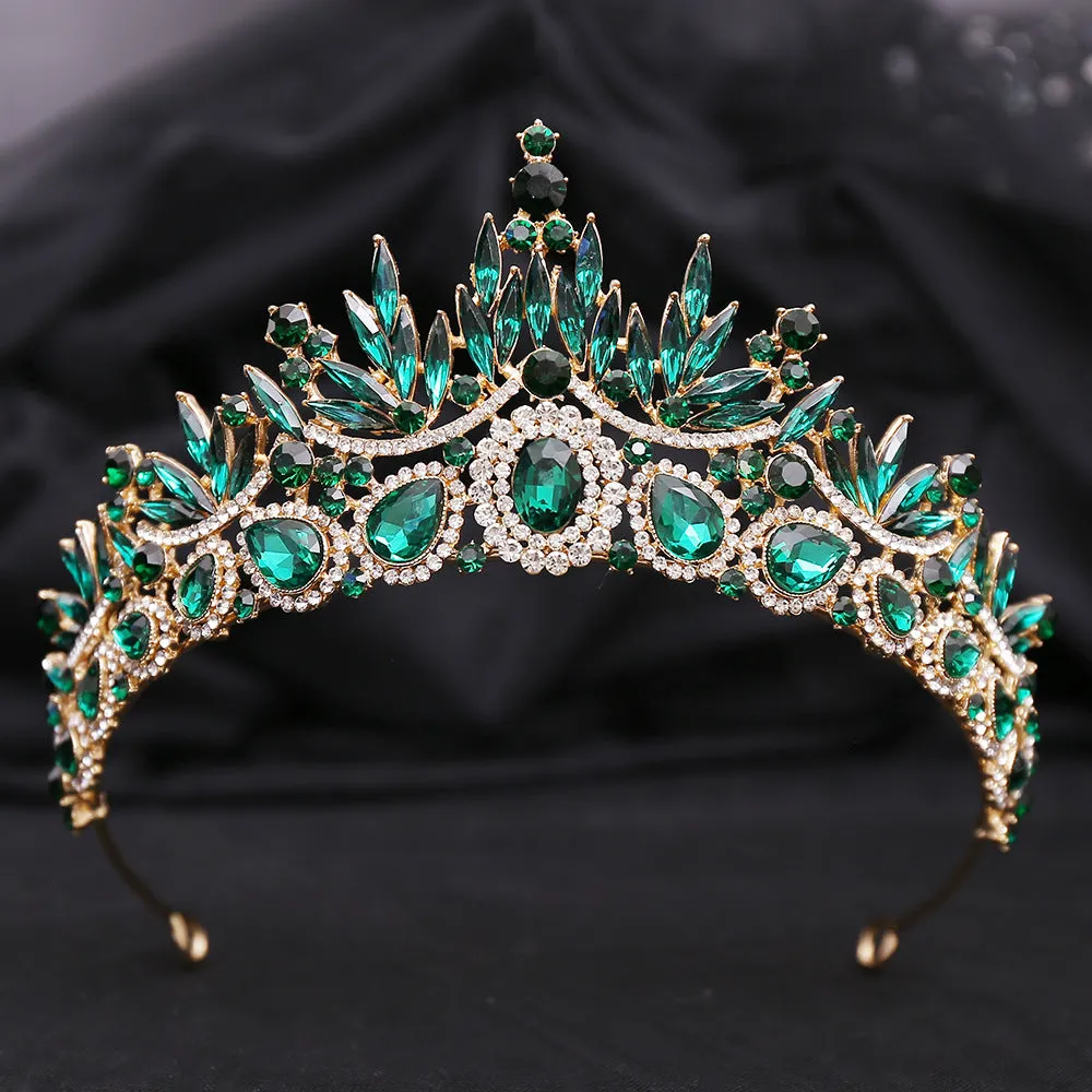 Luxury Elegant Green Blue Red Leaves Crystal Tiara Women Wedding Party Dress Elegant Queen Bridal Bride Rhinestone Crown