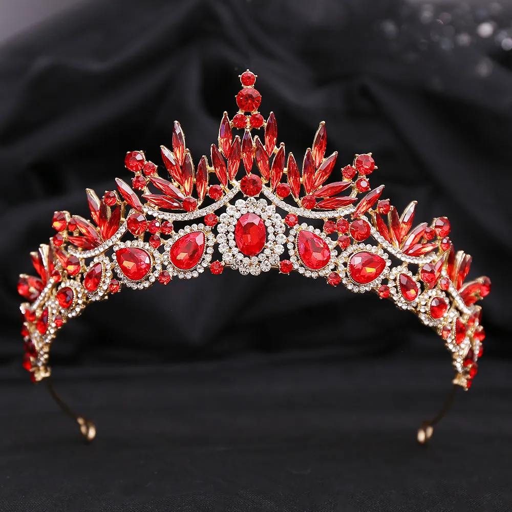 Luxury Elegant Green Blue Red Leaves Crystal Tiara Women Wedding Party Dress Elegant Queen Bridal Bride Rhinestone Crown