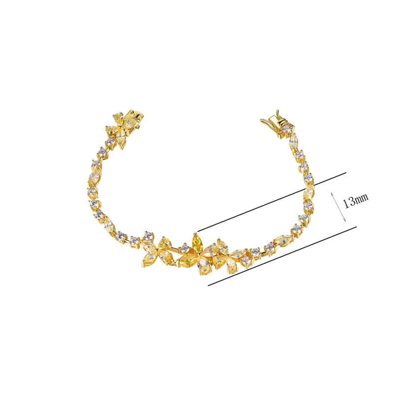 Luxury Flower Yellow Gold Cubic Zirconia Chain Bracelet