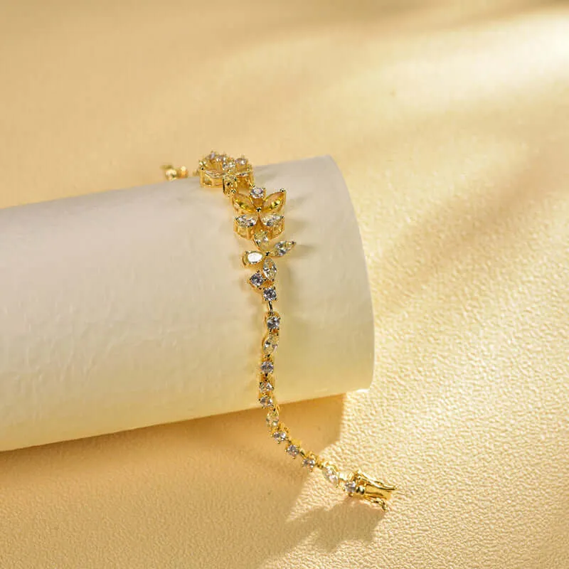 Luxury Flower Yellow Gold Cubic Zirconia Chain Bracelet