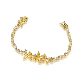 Luxury Flower Yellow Gold Cubic Zirconia Chain Bracelet