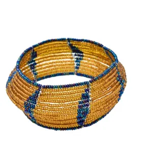 Maasai Concave Beaded Bangle 07- Gold & Purple