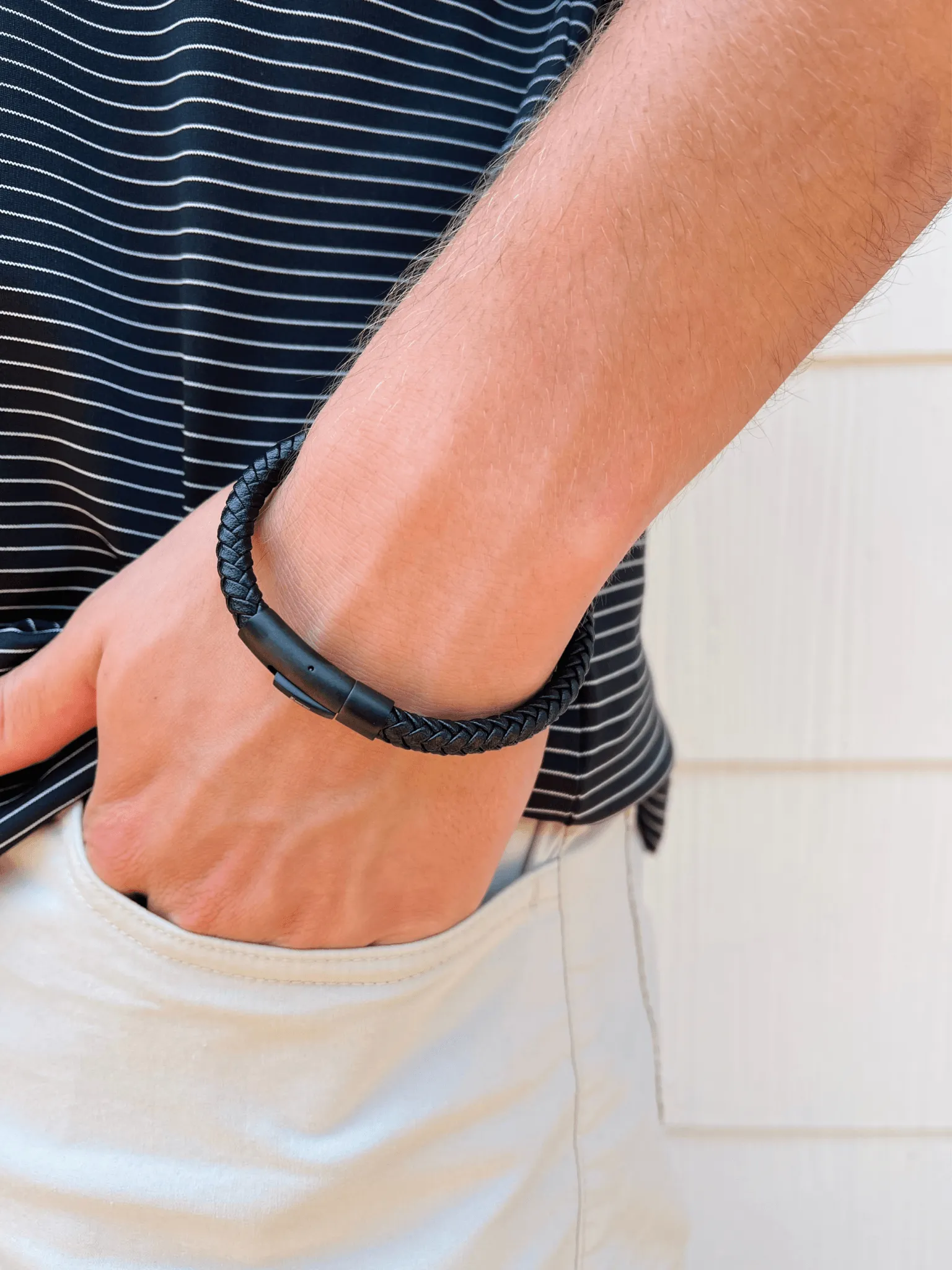 Men's Black Leather Bracelet